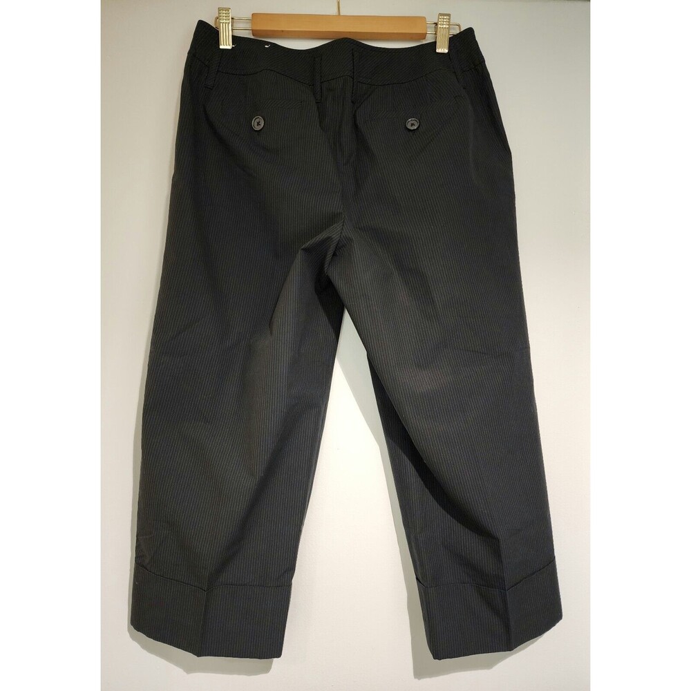 Ann Taylor LOFT Womens Marisa Cotton Striped Cropped Pants Black Cuffed Size 8 - Picture 2 of 9